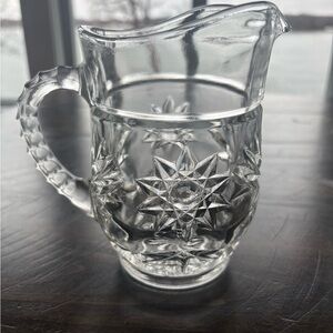 Clear EAP Glass Pitcher with Starburst, Star of David, Pressed Star Pattern